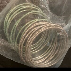 Aqua sea green  and Silver Bracelets double set / Stackable Jewelry